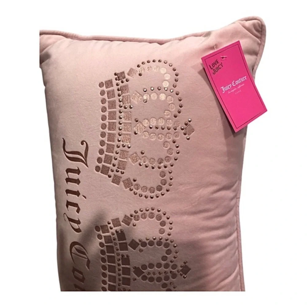 Juicy Couture soft pink & pink metallic 3 crown studded rectangle‎ decor pillow